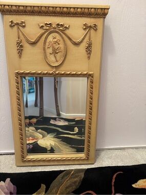 French Neoclassical Style Trumeau Wall Mirror with Cherub Motif